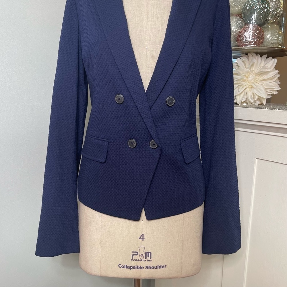 VINCE Navy Blue Cotton Stretch Textured Blazer Jacket 8 NWT - Picture 6 of 12